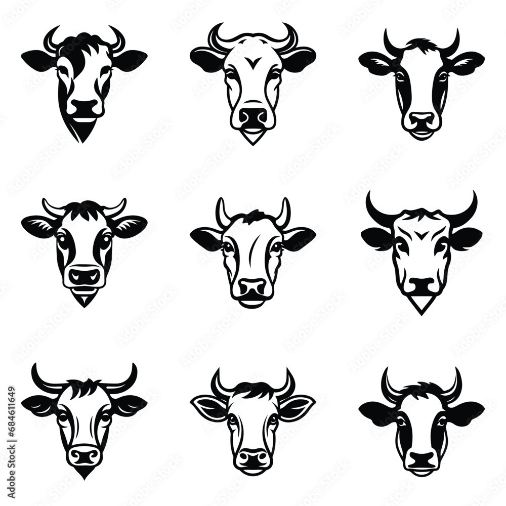 Cows Flat Icon Set Isolated On White Background Cows Flat Icon Set Isolated On White Background