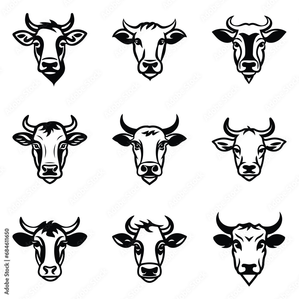 Cows Flat Icon Set Isolated On White Background Cows Flat Icon Set Isolated On White Background