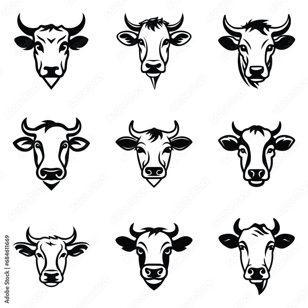 Cows Flat Icon Set Isolated On White Background Cows Flat Icon Set Isolated On White Background