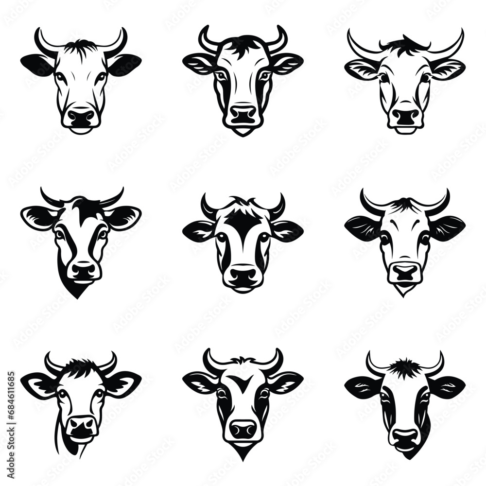 Cows Flat Icon Set Isolated On White Background Cows Flat Icon Set Isolated On White Background