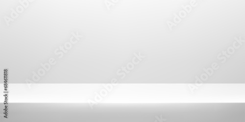 White background. White and grey studio room background. Empty White studio table room and light backgound. Banner for advertise product on website. Vector illustration.