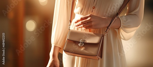 woman with a luxury handbag to match her elegant style photo