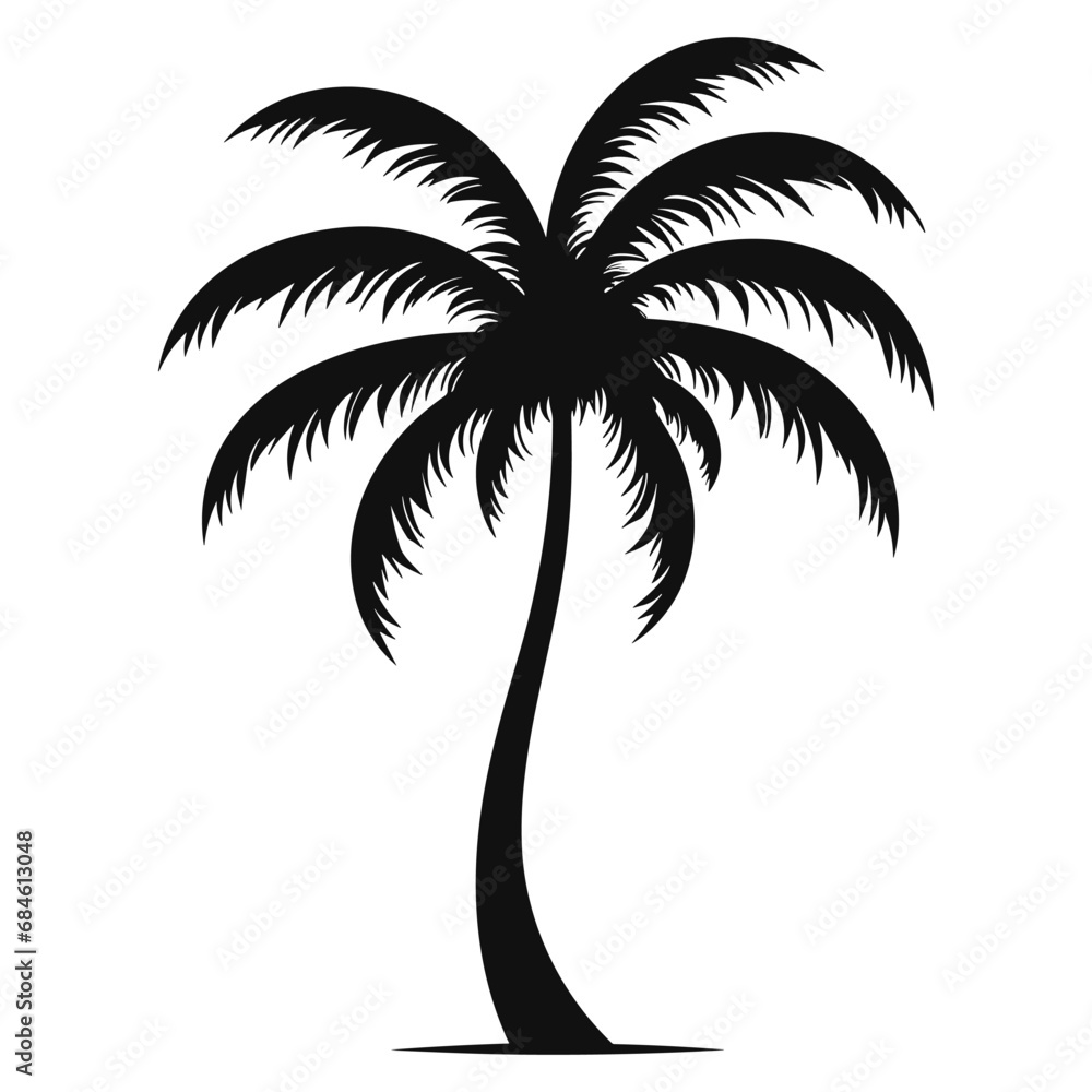 A Palm tree vector silhouette isolated on a white background, Tropical palm tree black clipart A Palm tree vector silhouette isolated on a white background, Tropical palm tree black clipart