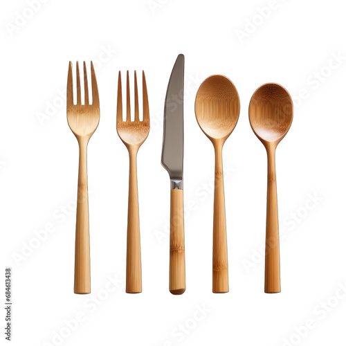 Bamboo Cutlery Set Isolated on Transparent or White Background, PNG