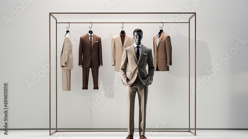 Fashionable business suits on display in a business suit shop. photo