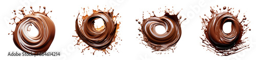 Set of Tempting dessert photography, featuring a decadent chocolate splash on a transparent background. An artful portrayal of mouthwatering sweetness.