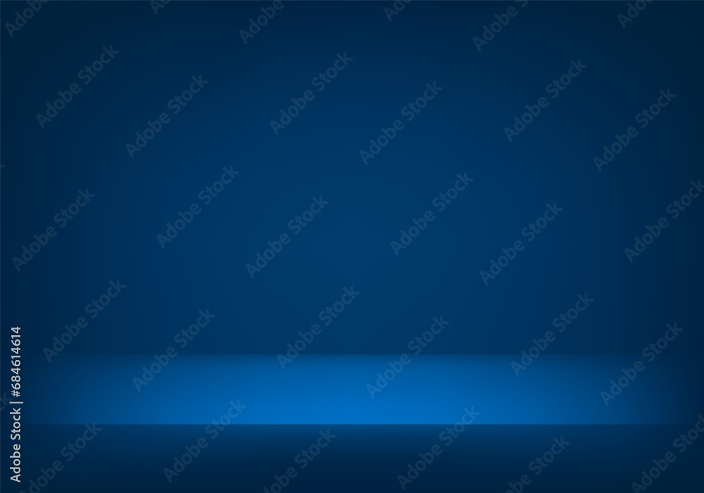 Obraz premium Blue navy studio room background. Space for selling products on the website. blue background. Abstract minimal design. Vector illustration.