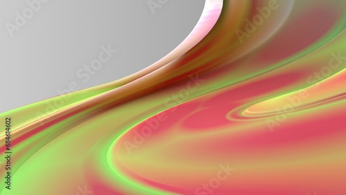 Modern beauty expressed with simple and twisted Bezier curves. Abstract background of elegant and modern 3D rendering in green and red.
