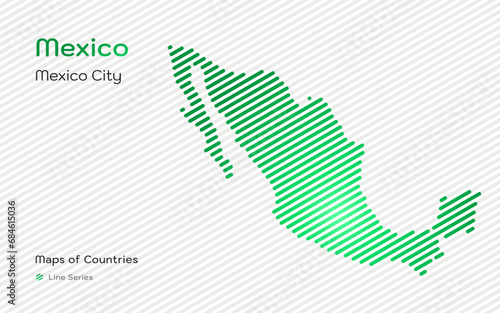 Modern Map of Mexico in sloping lines Pattern with Capital of Mexico City