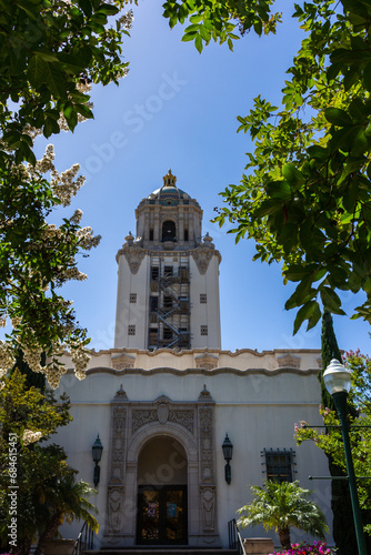 Los Angeles, California, USA, June 21, 2022: Beverly Hills City Hall and Civic Center. Architect William Gage created the Spanish Renaissance building in typical government style of that era.