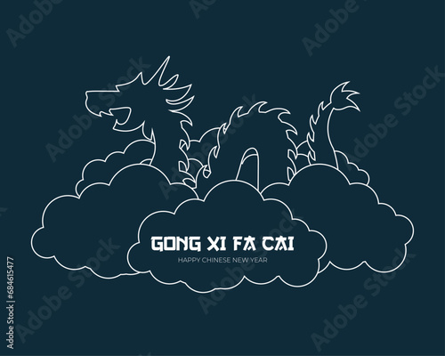 Happy Chinese New Year Gong Xi Fa Cai Imlek Greeting Line Art Style