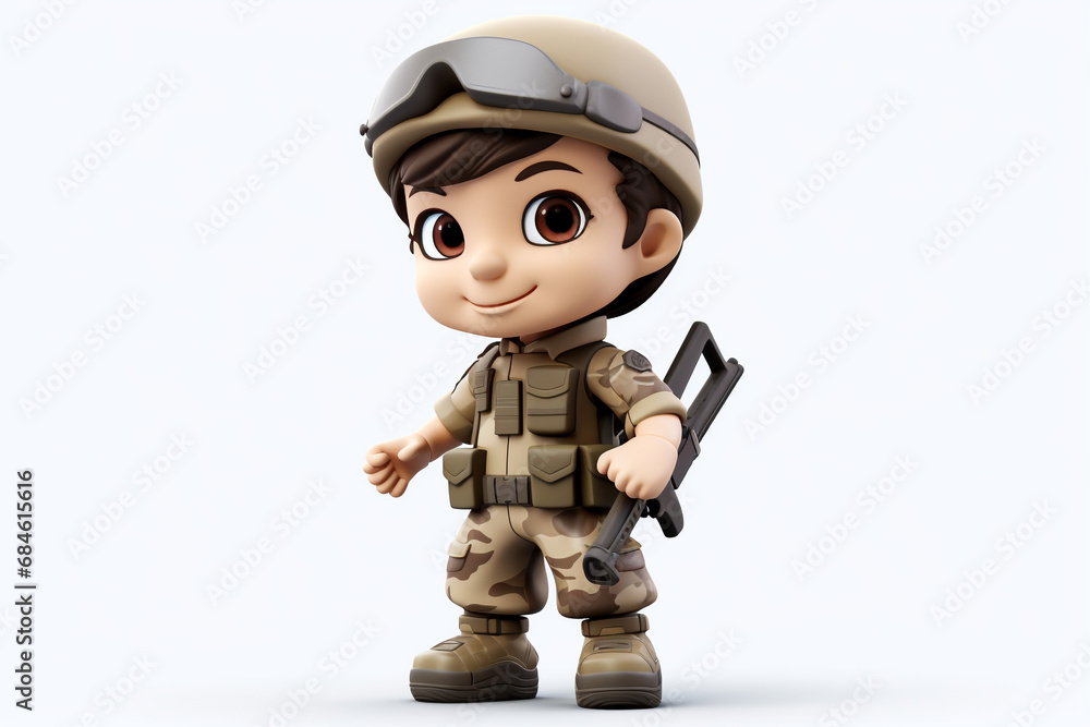Cute Army Soldier Boy Cartoon 3D illustration white background Cute Army Soldier Boy Cartoon 3D illustration white background