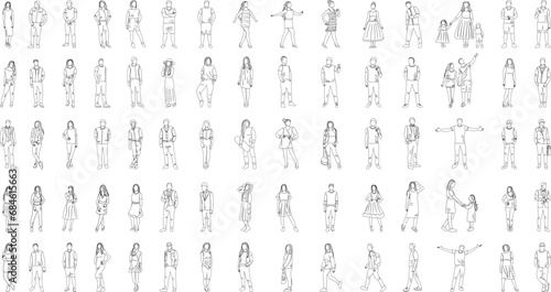 set of people sketch on white background vector