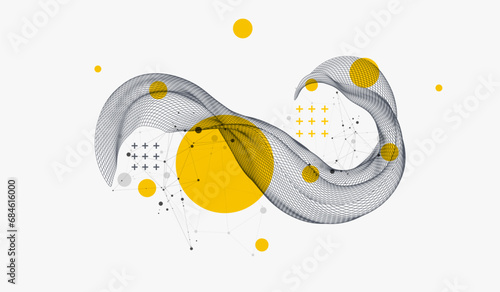 The abstract wave is made in a frame style in a bright gradient color. Template for science and technology presentation. Hand drawn vector.