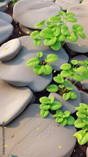 Seeding plant on stone ground