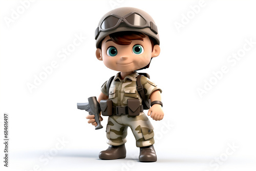 Cute Army Soldier Boy Cartoon 3D illustration white background