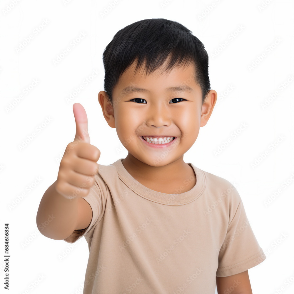 asian child boy thumbs up on white background asian child boy thumbs up on white background