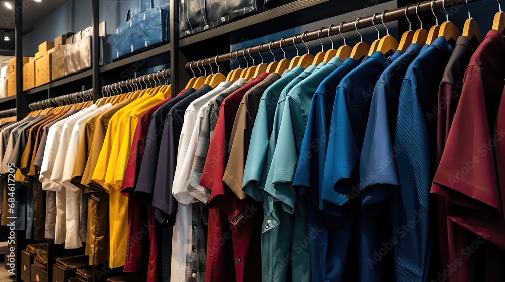 Classic men's shirts in shop boutique. Casual clothing business shop mall. Classic men's shirts in shop boutique. Casual clothing business shop mall.
