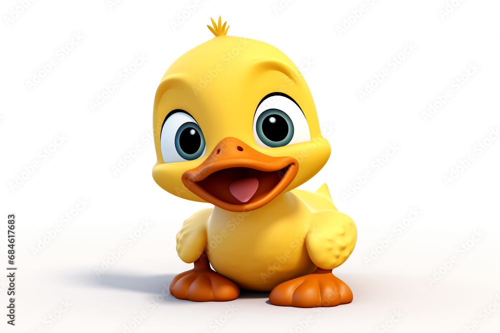 Cute baby duck cartoon 3D illustration white background Cute baby duck cartoon 3D illustration white background