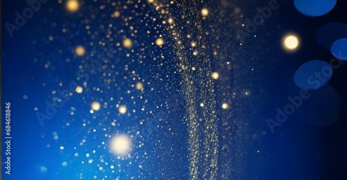 Dark background with a touch of golden glitter—gold blue bokeh. Generative AI