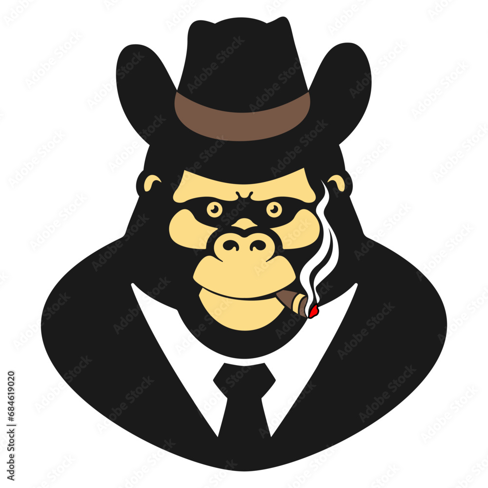 icon of a gorilla wearing a cowboy hat smoking a cigar with a simple