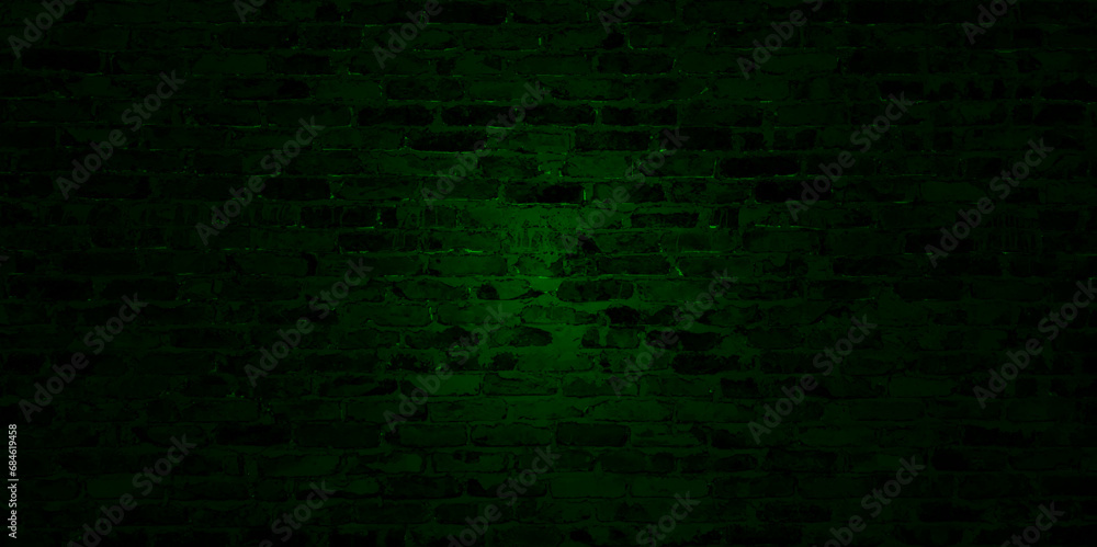 Naklejka premium Distressed overlay texture of old green brickwork, grunge background. Vector illustration.