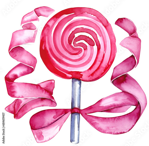 Różowy lizak z kokardą ilustracja