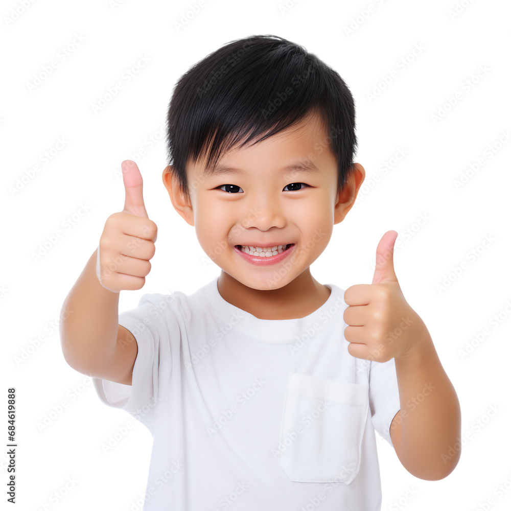 child boy thumbs up on transparent background