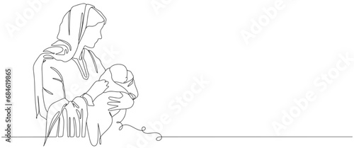 Wallpaper Mural Mother and baby line art style vector illustration. Mothers day illustration Torontodigital.ca