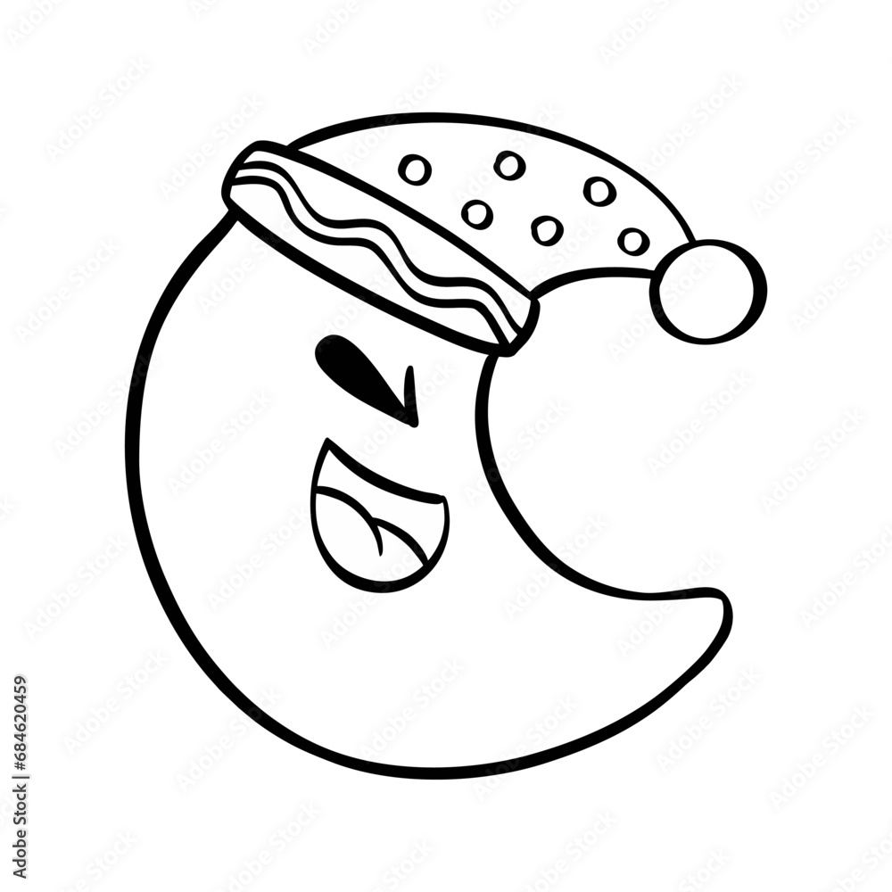 Obraz premium Christmas moon doodle. Vector illustration on a white background