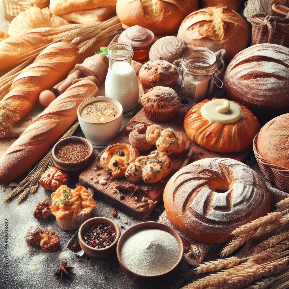 assortment of breads on wooden table