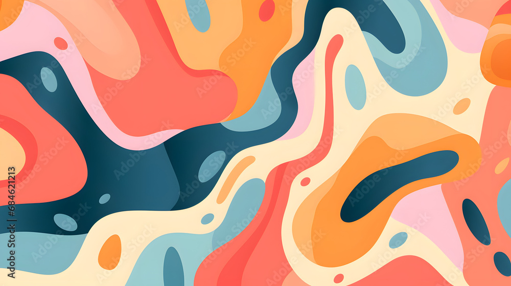 Colorful abstract organic shape print seamless pattern illustration in retro style. generative ai.