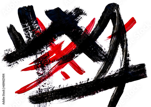 Obraz na płótnie black red abstract painting white space surrounding dynamic splashes w salonie