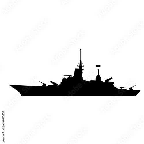 Battleship silhouette vector. Warship silhouette for icon, symbol or sign. Battleship symbol for military, war, conflict and patrol photo