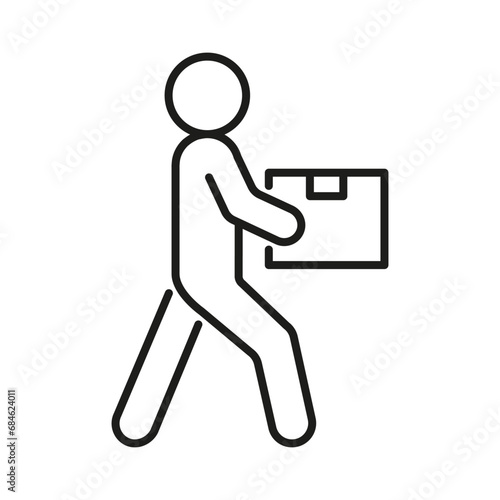 Box delivery, person move cargo, line icon. Courier with package, relocation. Transfer weight. Vector