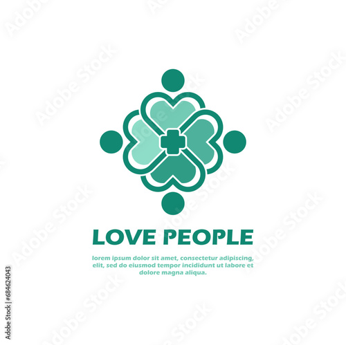 love people logo simple illustration. heart concept. combination heart shape and human people icon.