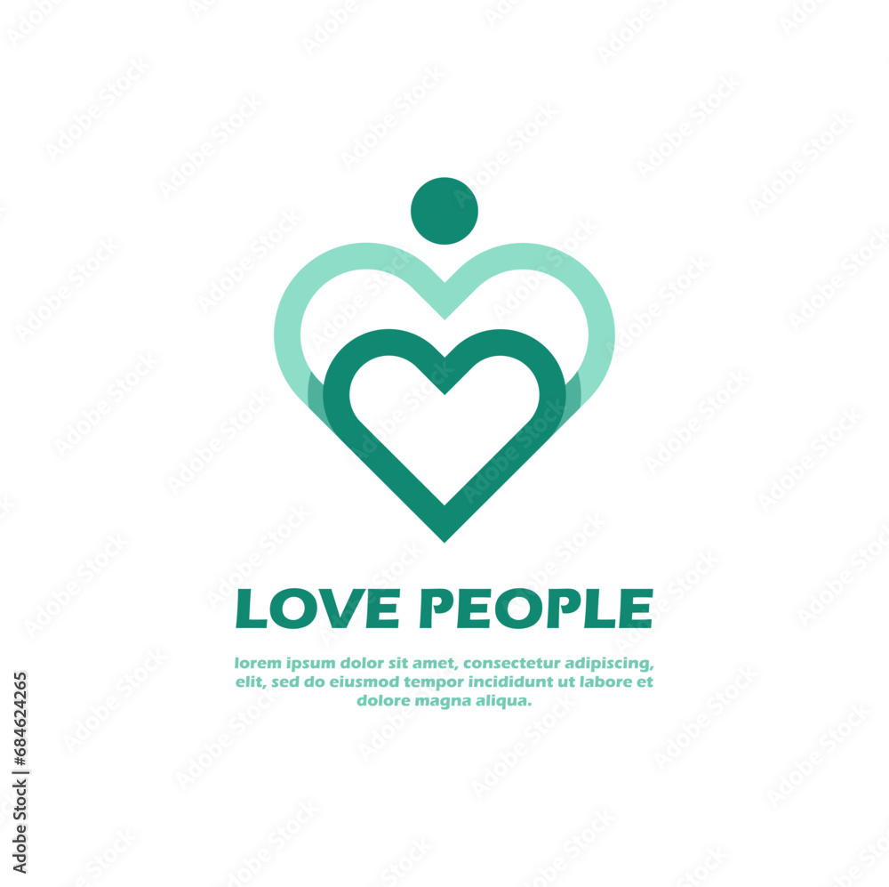 love people logo simple illustration. heart concept. combination heart shape and human people icon.