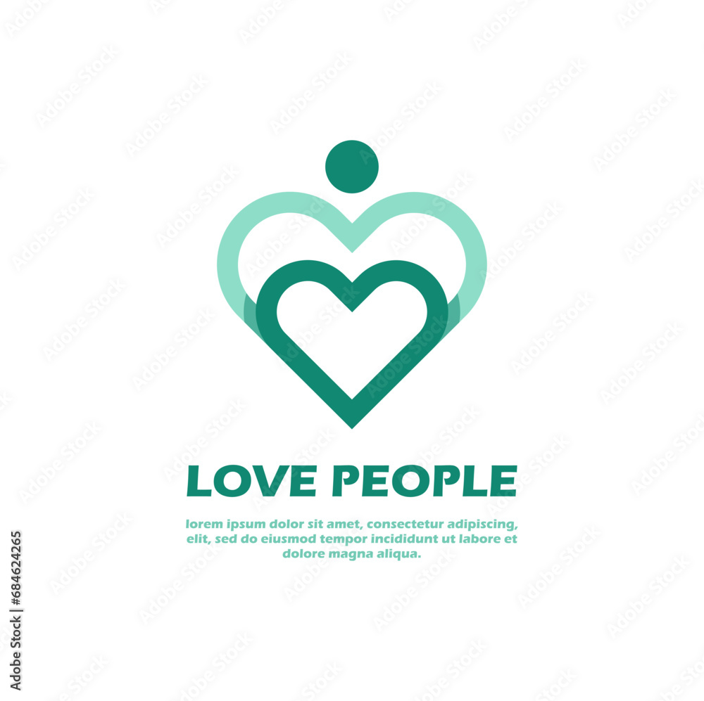 love people logo simple illustration. heart concept. combination heart shape and human people icon. love people logo simple illustration. heart concept. combination heart shape and human people icon.