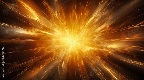 Sparkling Golden Star Fractal  Abstract Background with Glossy Explosion and Linear Patterns.