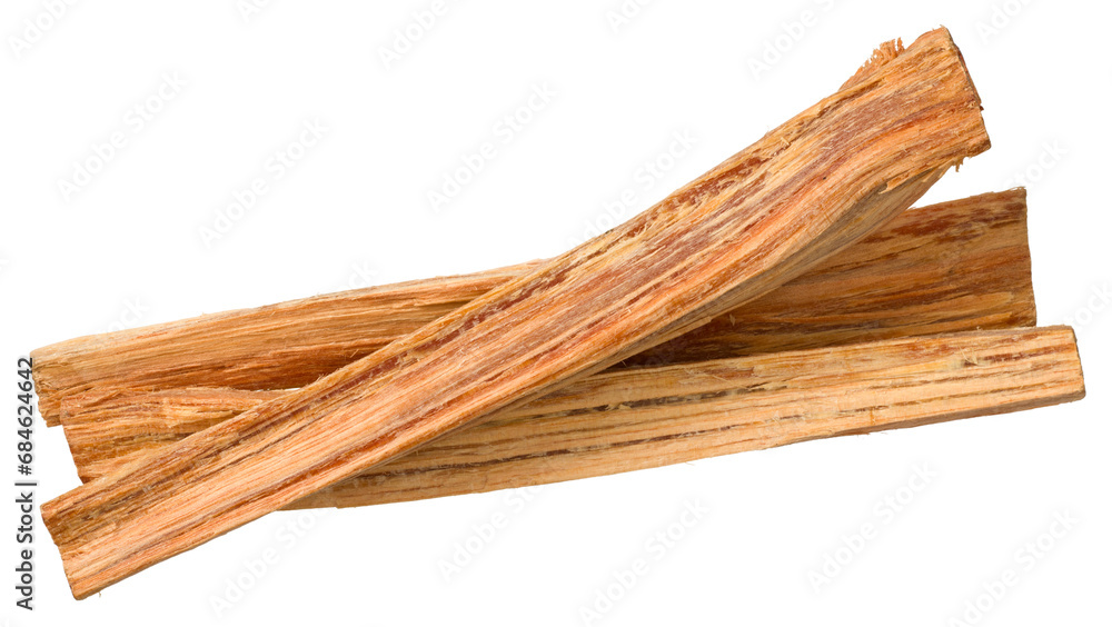 Aromatic cedar wood sticks isolated on white background, top view.