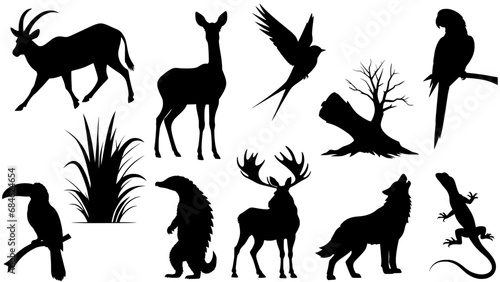 Stylish silhouette vector set of wildlife