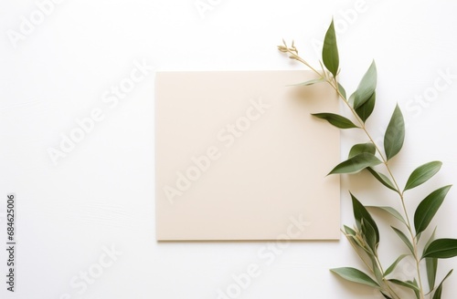 a beige blank card with plants on a white background