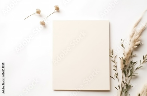 a beige blank card with plants on a white background