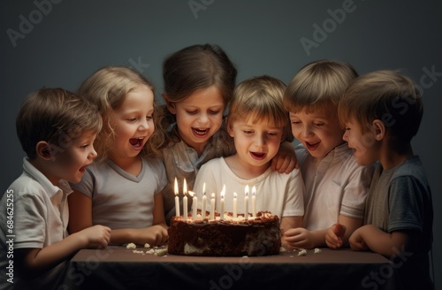 group of kids putting candles on a cake