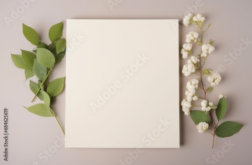 a white blank book surrounded by green leaves