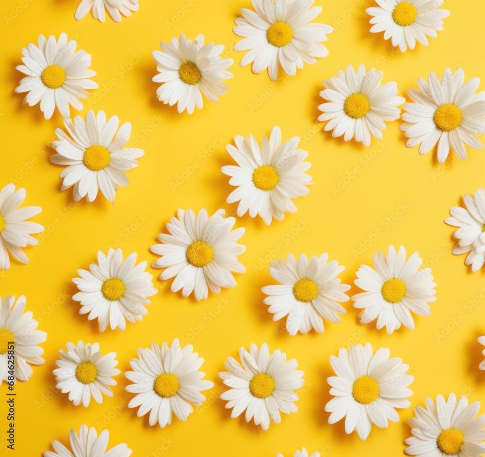 Fototapeta premium a yellow background with white daisies