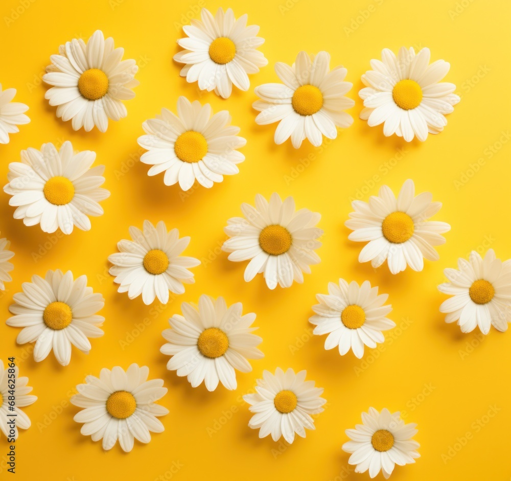 a yellow background with white daisies a yellow background with white daisies