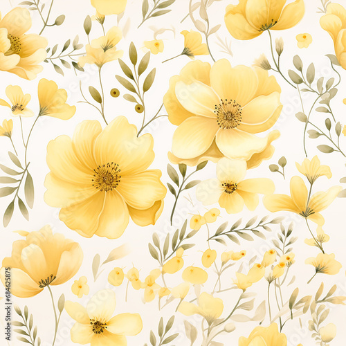 Seamless yellow floral pattern - on bright white background  for wrappers  wallpapers  postcards  greeting cards  wedding invites  romantic events.