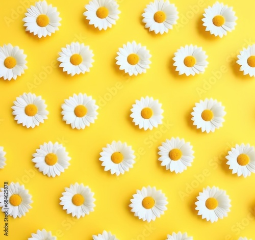 a yellow background with white daisies