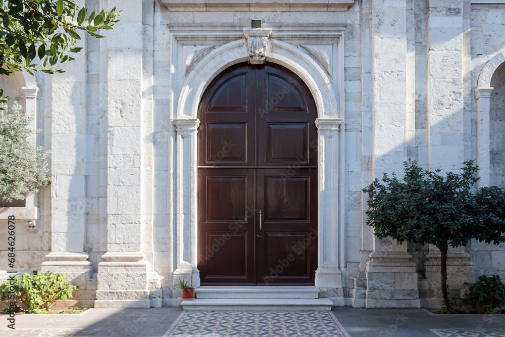 The church door is a simple and elegant architecture